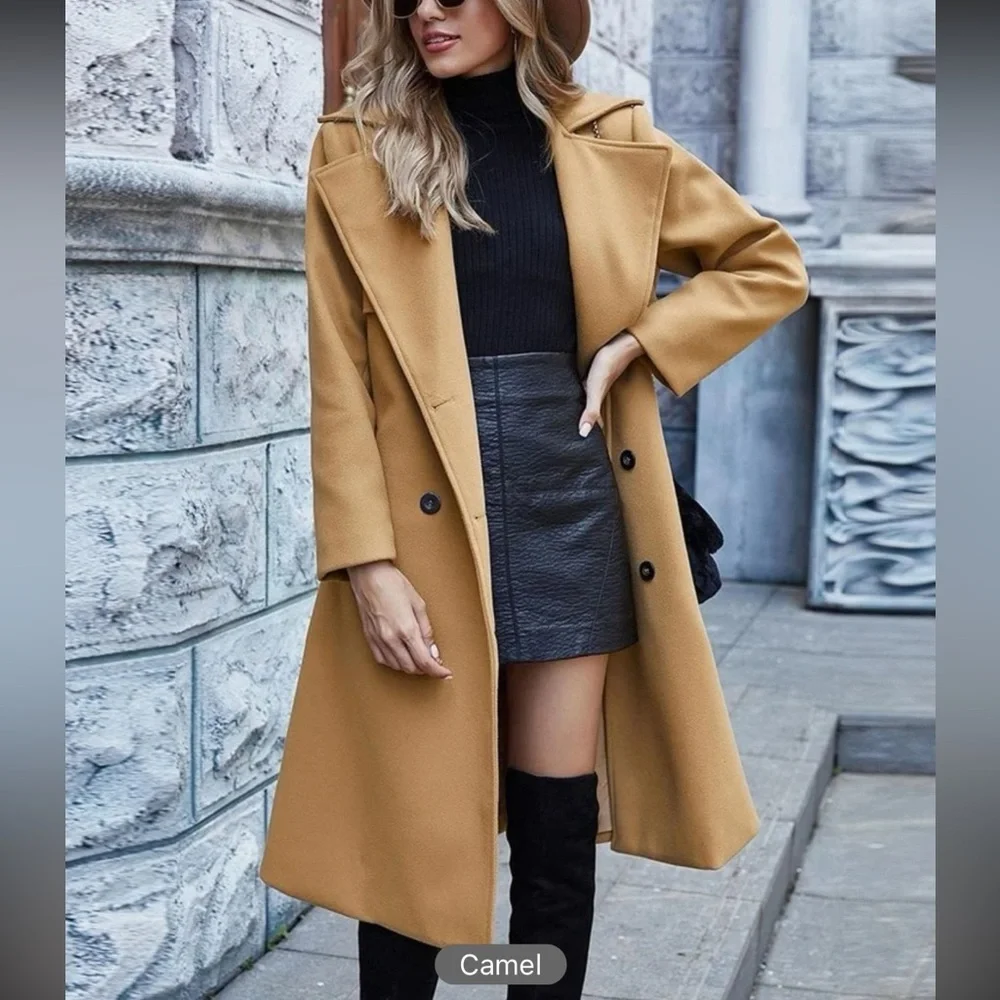 Tan camel peacoat double breasted preppy - Picture 4 of 7